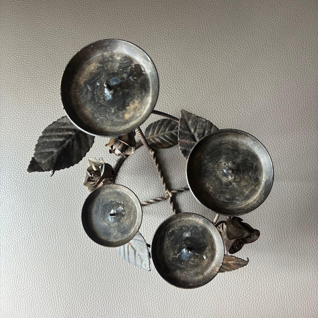 フランスアンティーク　金属製 ローズ キャンドルホルダー　ブロカント