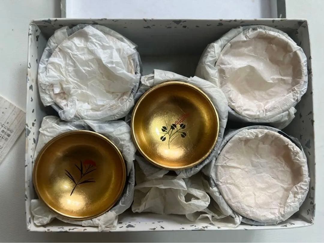 未使用　加賀金箔工芸　山中漆　小吸い物椀　茶道具　手描　金箔　 漆器　 工芸品