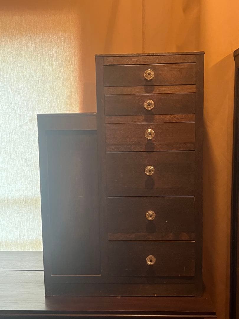 古い傘立て付き木製7段引き出し箱キャビネットアンティークヴィンテージレトロ古道具