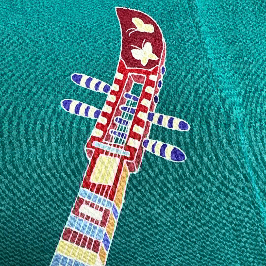 逸品 手描き友禅 和楽器 桐 振袖 作家物