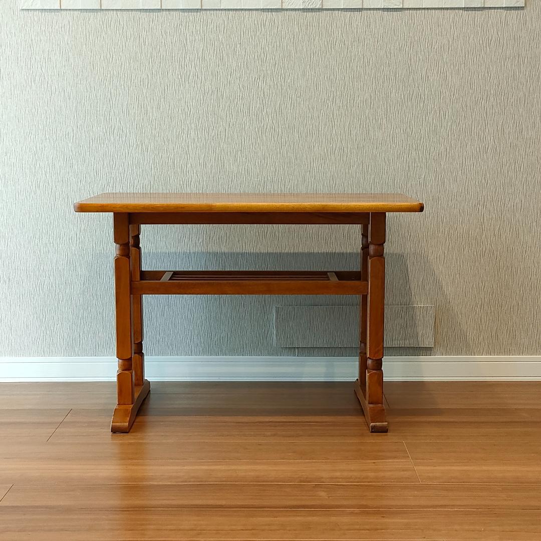 ヴィンテージ　サイドテーブル　天然木　ワークデスク　棚付き