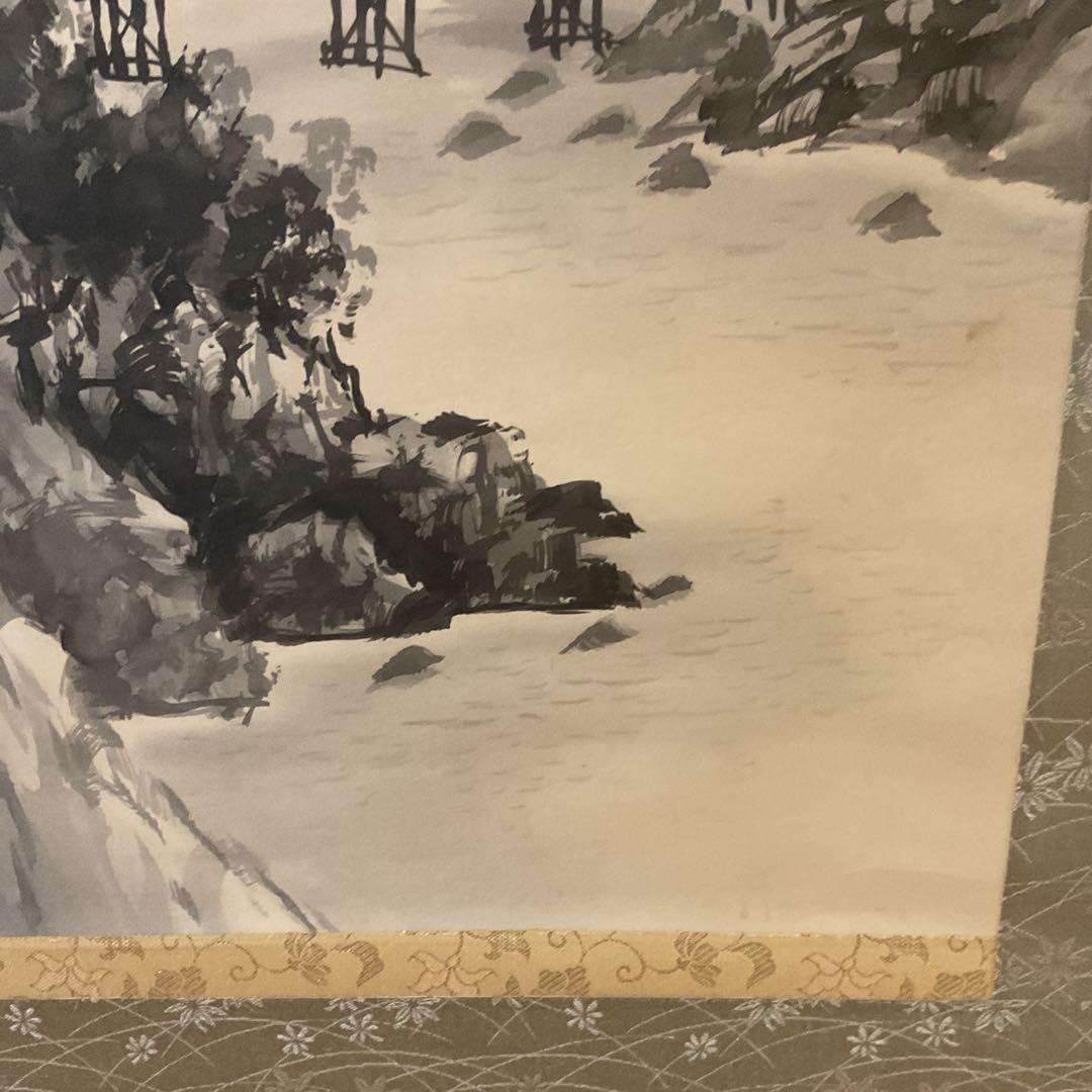 作者不詳 絹本水墨山水画 【 落款 印譜在 】 掛け軸