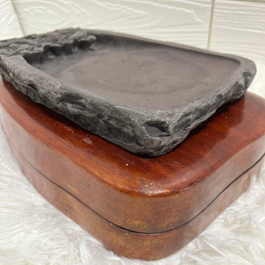 中国硯 唐硯 注册 端渓 商標 梅彫り すずり 書道具　貴重品