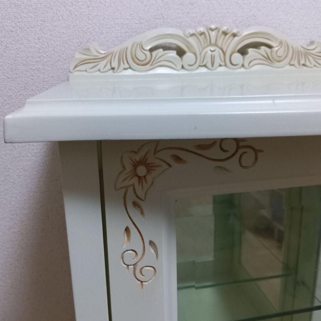 ガラスキャビネット ディスプレイ 収納ケース 木製 猫足 アンティーク ホワイト