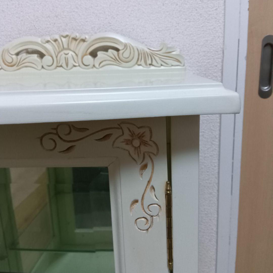 ガラスキャビネット ディスプレイ 収納ケース 木製 猫足 アンティーク ホワイト