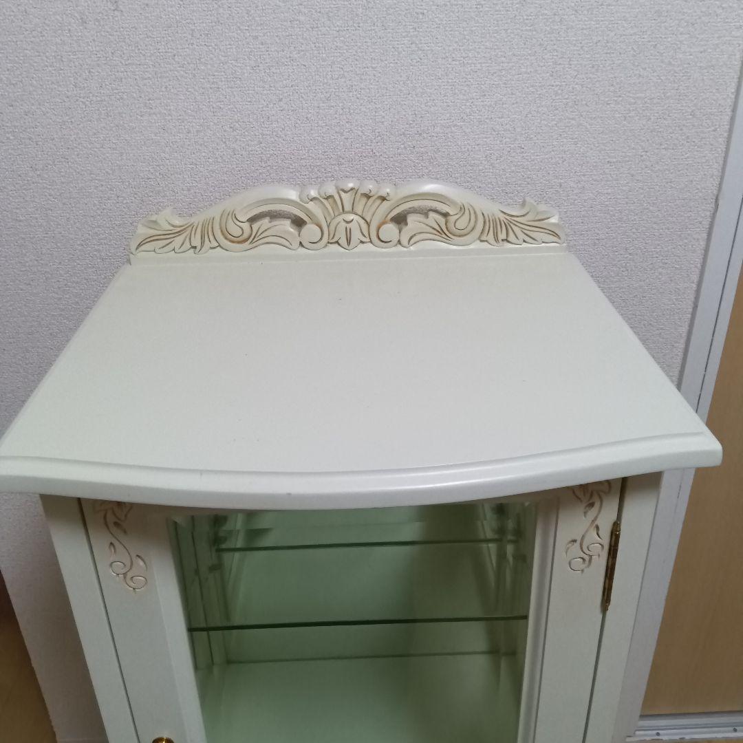 ガラスキャビネット ディスプレイ 収納ケース 木製 猫足 アンティーク ホワイト