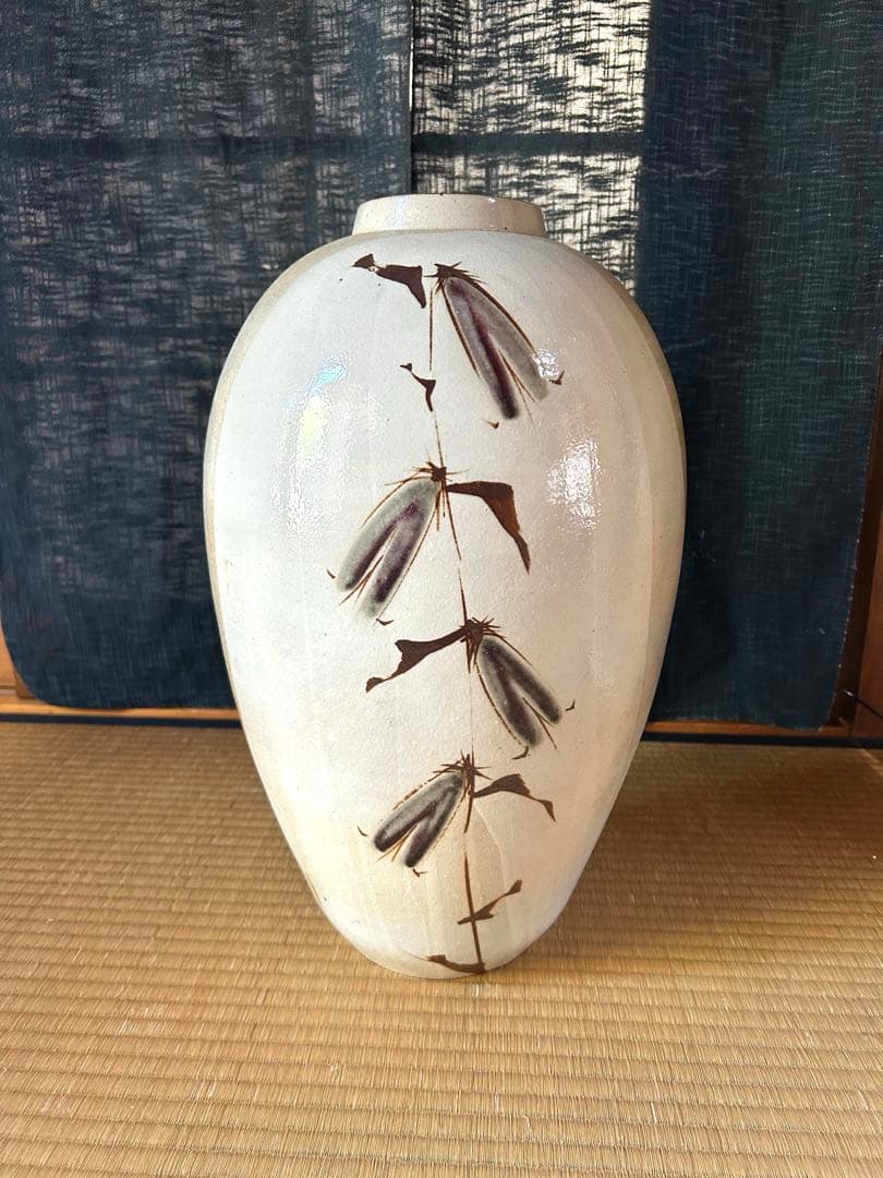 益子焼 早川嘉則 壺 花瓶 蛍袋 白