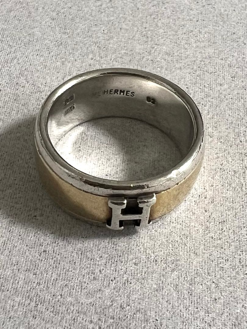 正規品 HERMES Hロゴ リング シルバー×ゴールド ヴィンテージ