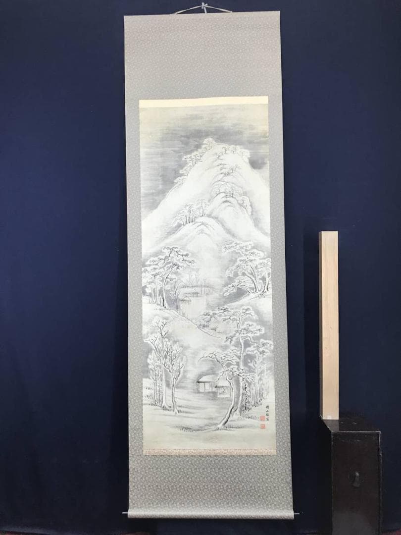 【真作】牧櫻山/雪景山水図/山水図/掛軸/名家伝来/AC-529