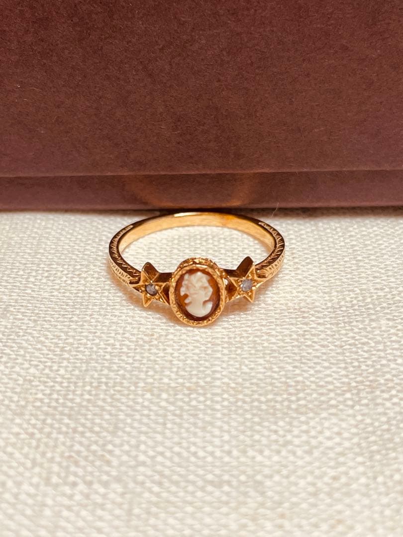 kadomi イタリアンシェルカメオリング K18ゴールド 星ダイヤモンド 指輪