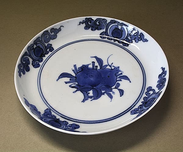 藍古九谷 如意雲に柘榴の図 六寸皿