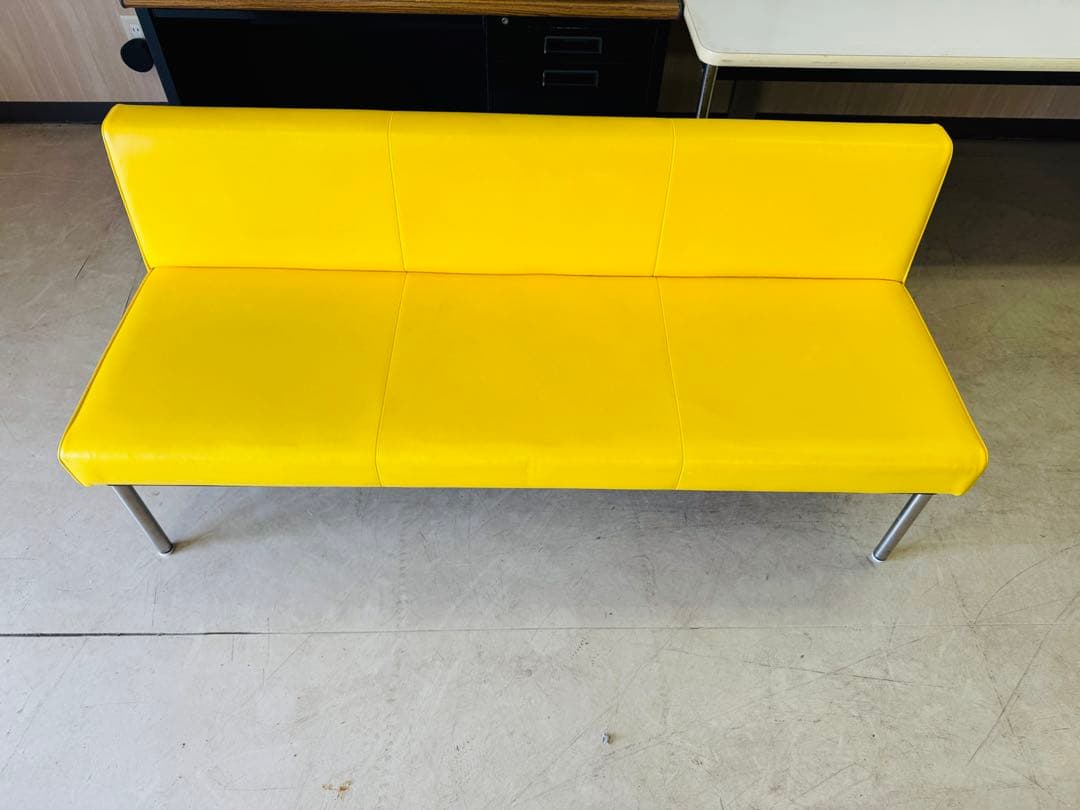 福岡発　長椅子　ベンチ　幅150ｃｍ　ロビーチェア 待合室ソファ 黄色 ソフト