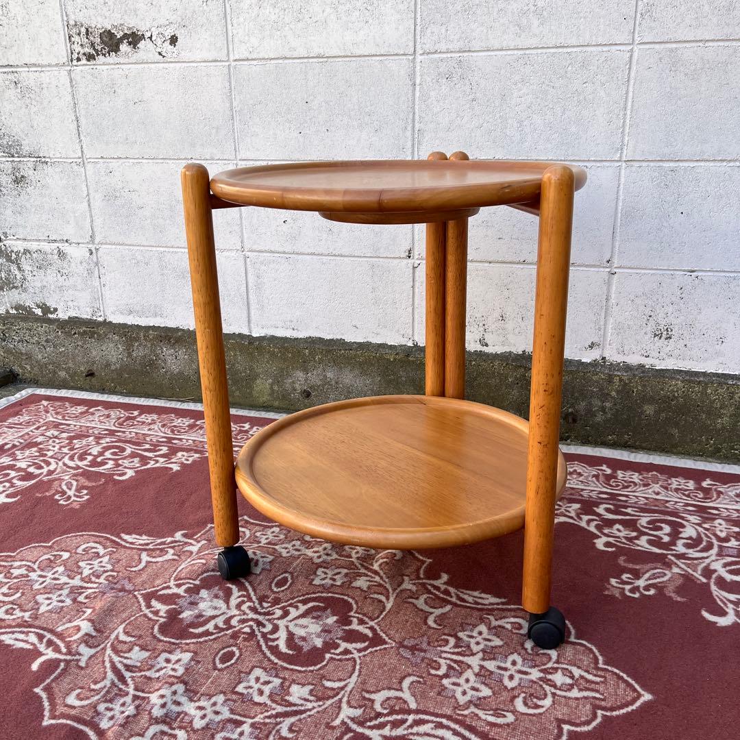 北欧デザイン 古家具◾️木製サイドテーブル キャスター付き ワゴン