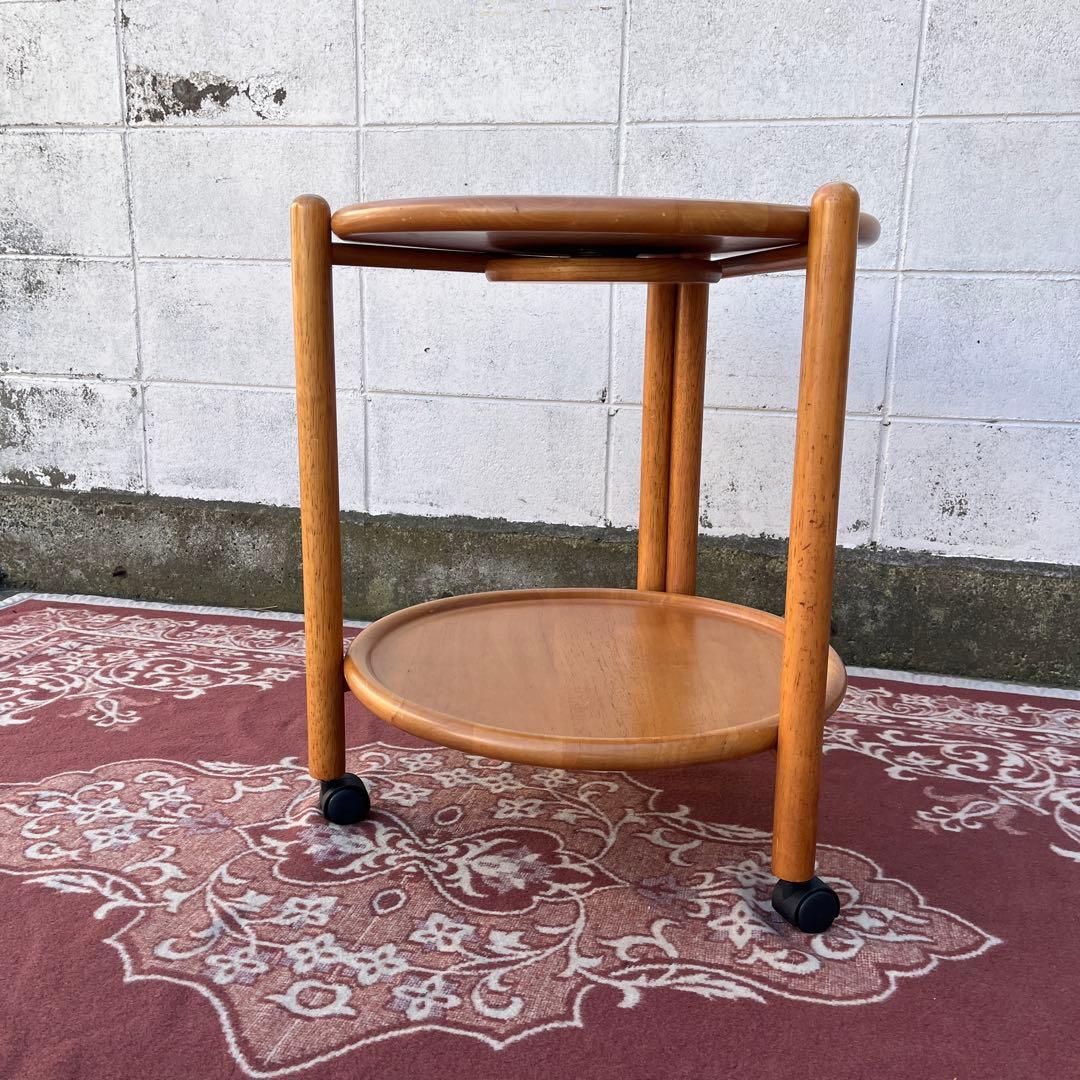 北欧デザイン 古家具◾️木製サイドテーブル キャスター付き ワゴン