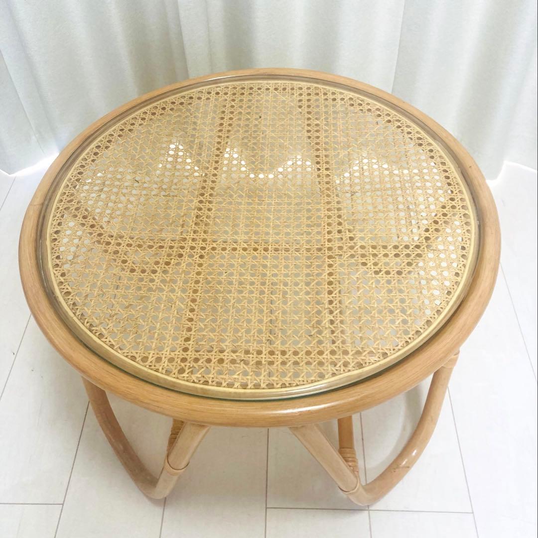 ラタン　ガラステーブル　センターテーブル　ローテーブル　藤