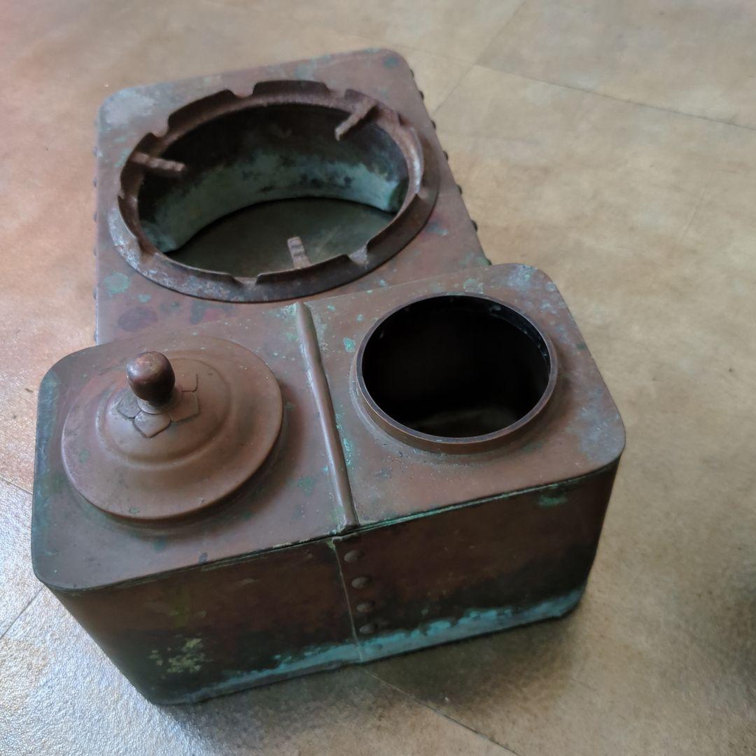 骨董 火鉢 長火鉢 関西火鉢 銅器ごとく付 テーブル 古民具 木製