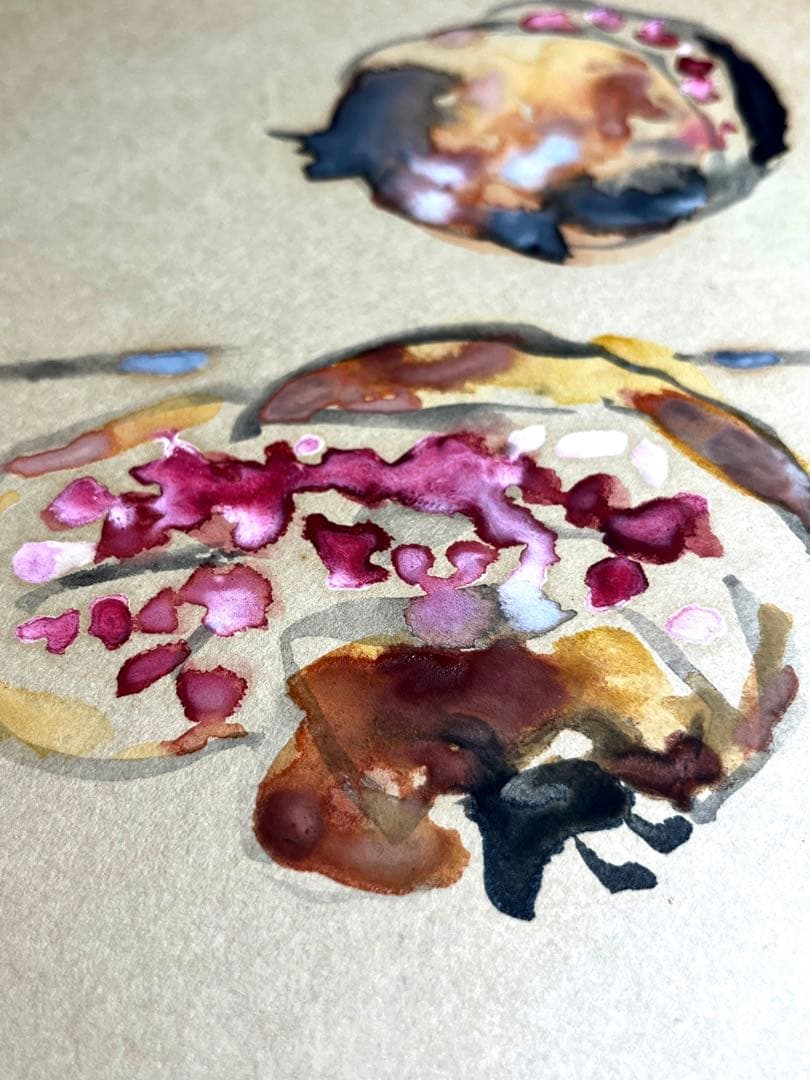 レア　水彩画 鬼頭鍋三郎 柘榴　直筆サイン　肉筆　希少　日本画　古美術