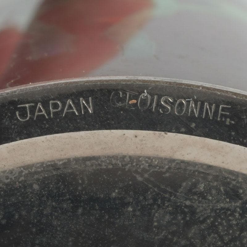 七宝焼　赤透釉　花文　花瓶　唐木台付　共箱　V　9731