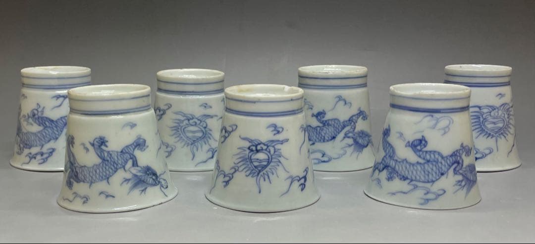 古伊万里　染付　蕎麦猪口　雲龍文　7客 　d916