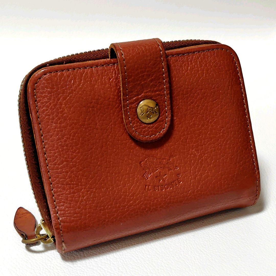 イルビゾンテ　折り財布　ブラウン　レザー　ラウンドファスナー　型押し　金ボタン