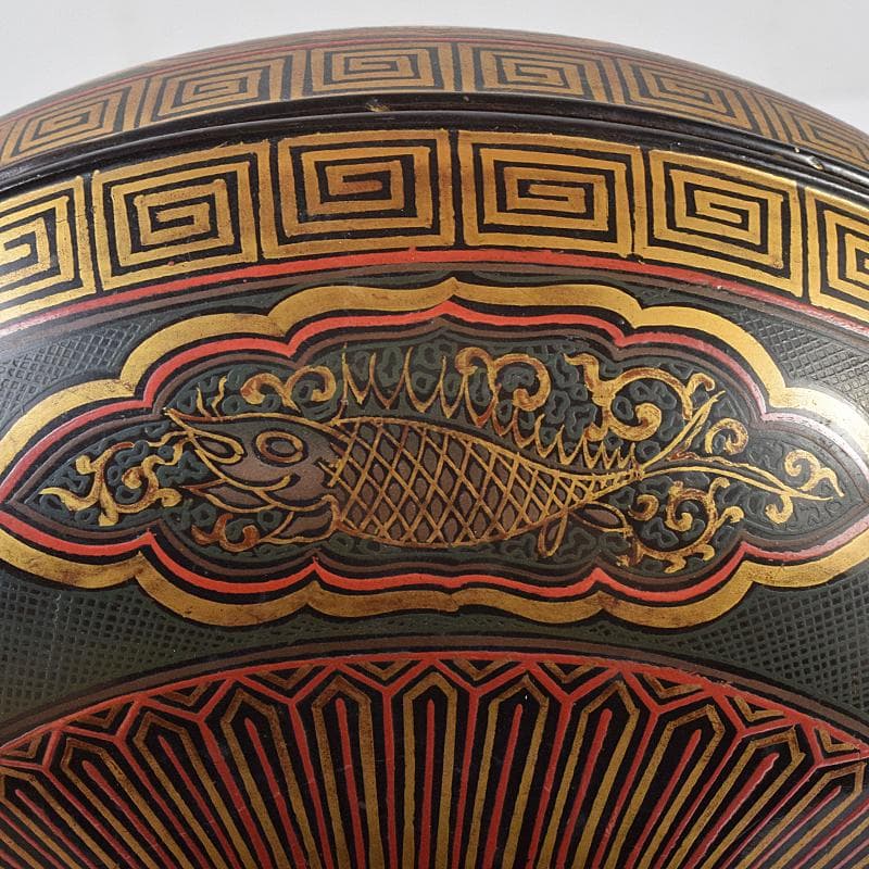 豊楽焼　龍蒔絵　赤絵金彩鳳凰文　菓子器　喰籠　D　R8167