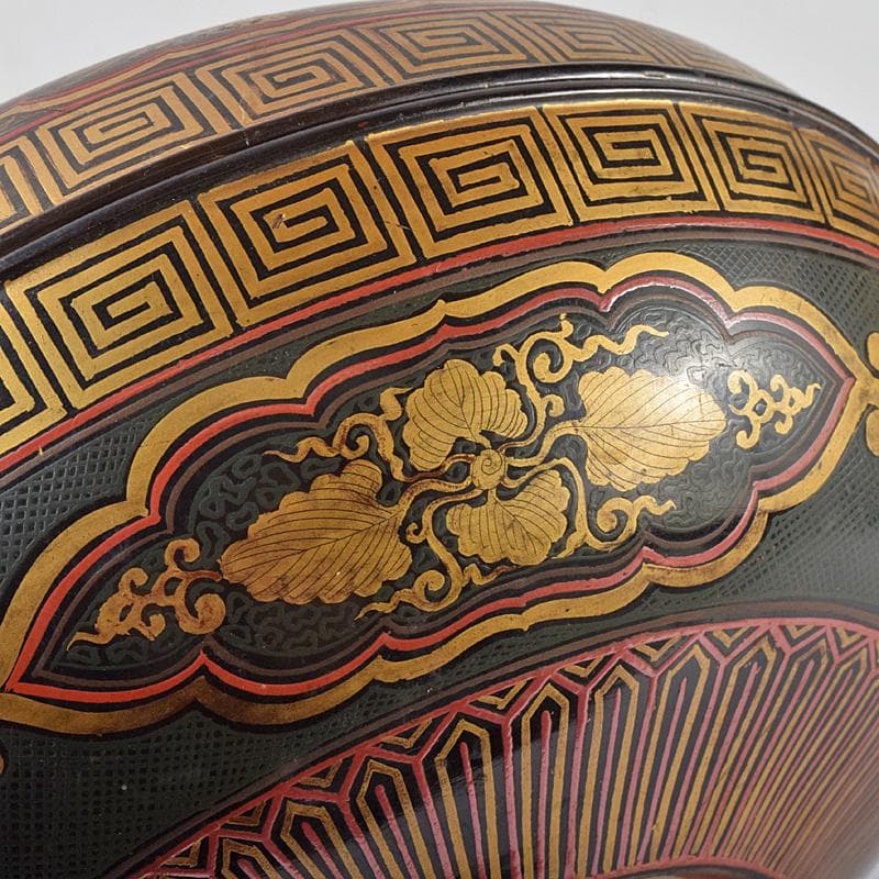 豊楽焼　龍蒔絵　赤絵金彩鳳凰文　菓子器　喰籠　D　R8167