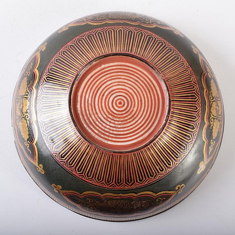 豊楽焼　龍蒔絵　赤絵金彩鳳凰文　菓子器　喰籠　D　R8167