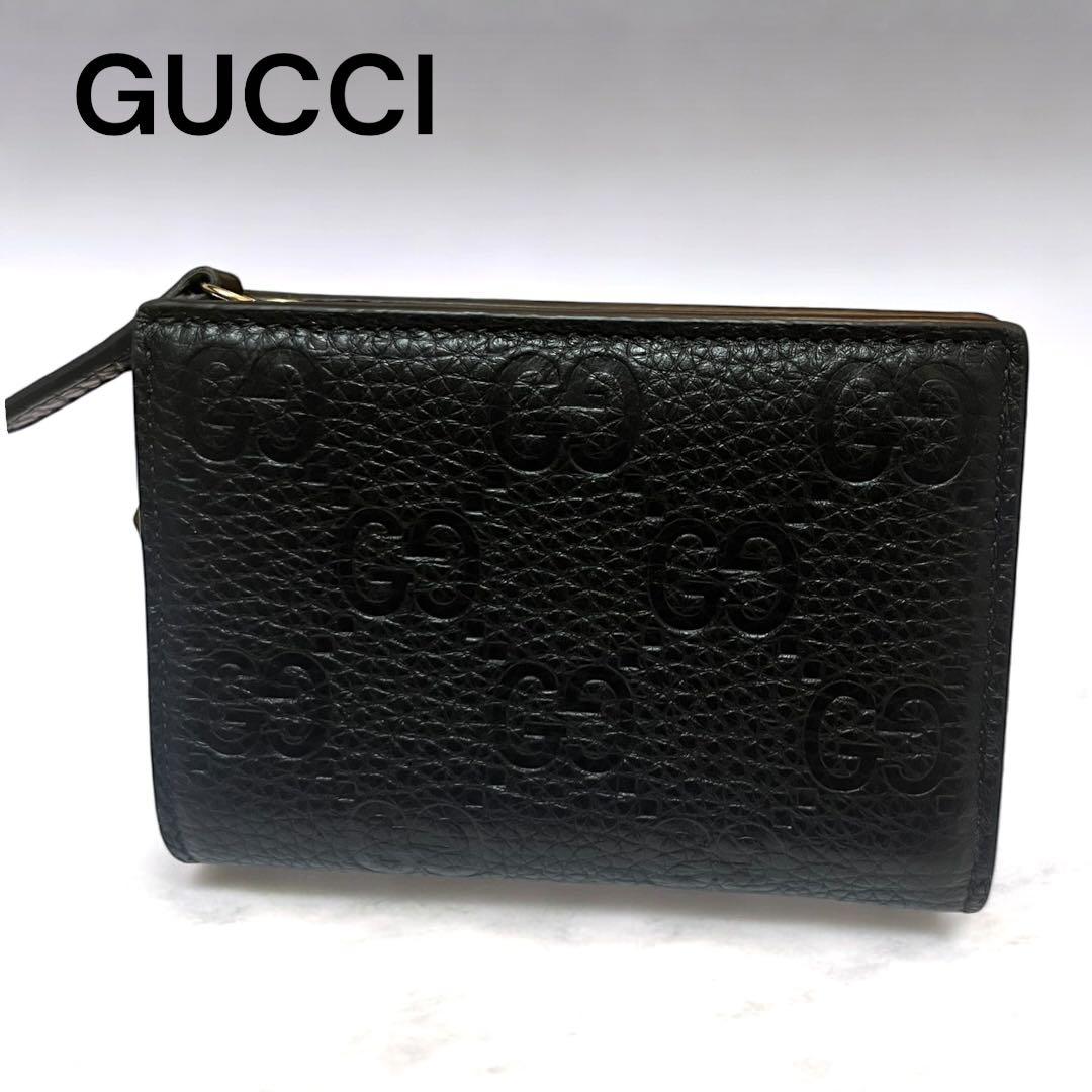 【極美品】GUCCI 2つ折り財布 GGエンブレム スモールウォレット ブラック