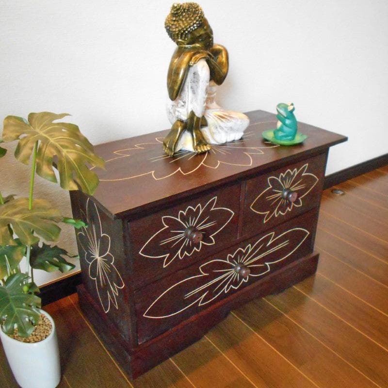 980円 値下げ品‼︎ 花柄模様 チェスト アジアン家具 バリ家具 完成品家具