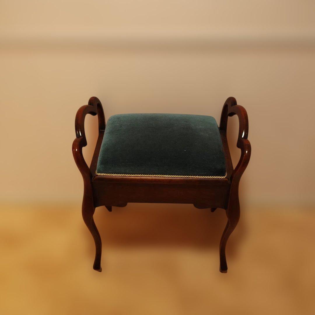 木製クラシックスツール 緑色クッション