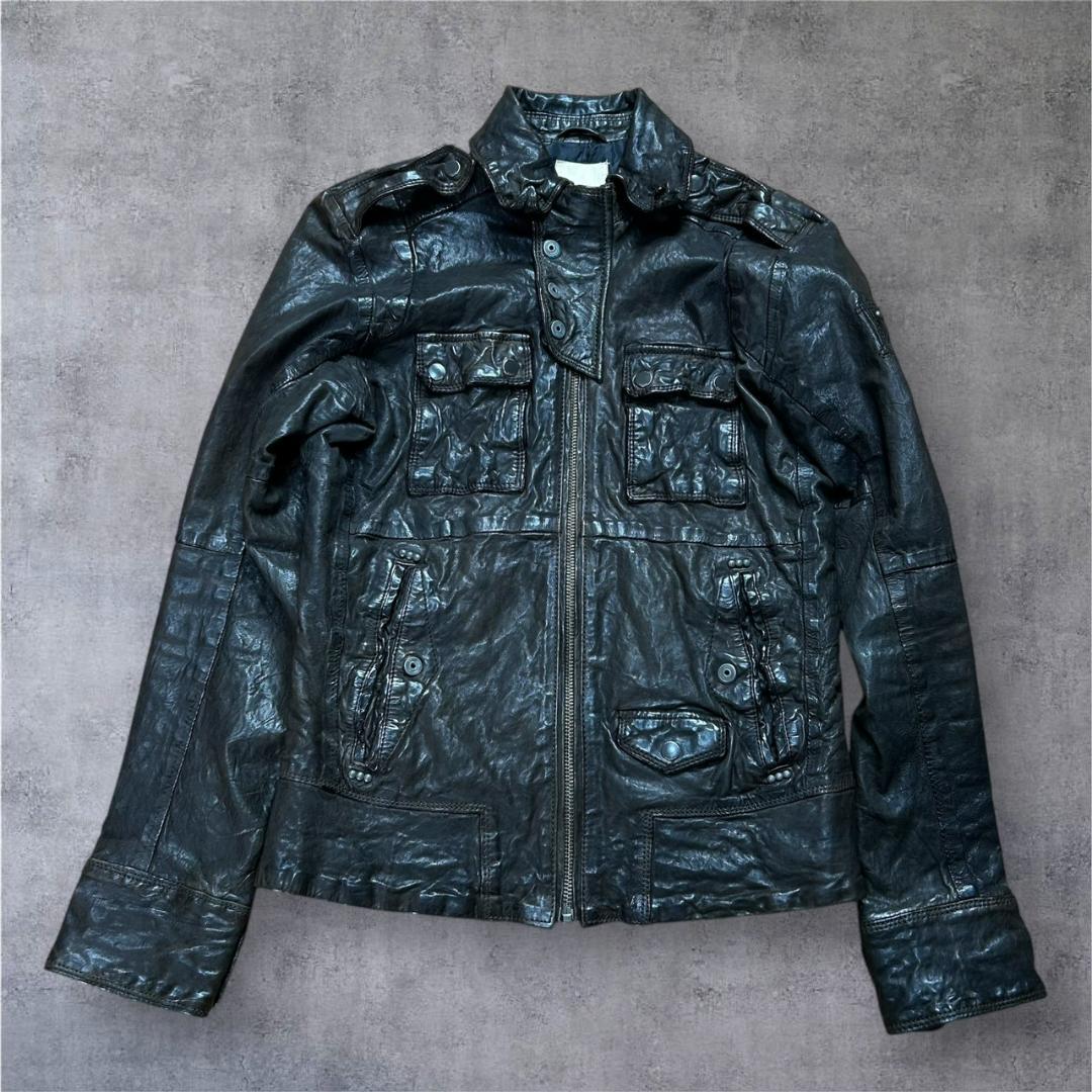 DIESEL ディーゼル レザー シングルライダース 羊革 シワ加工 S