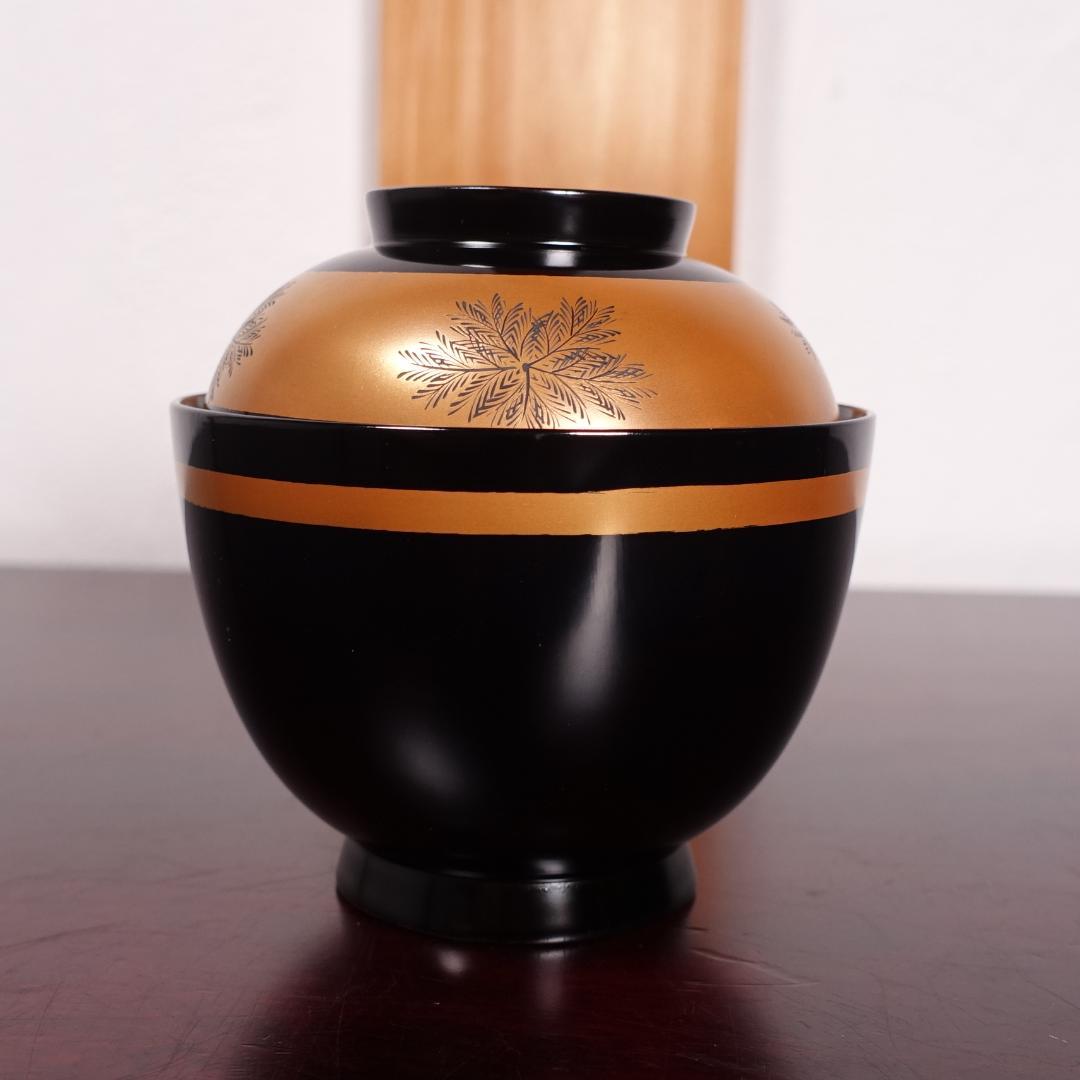 輪島塗 黒塗 蒔絵 草彫 吸物椀 5客 共箱 天然木製漆器