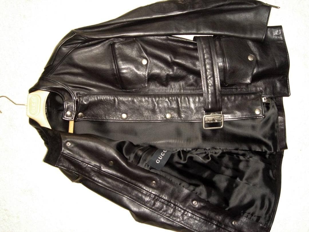 グッチ ライダース モーターサイクル レザー ジャケット 44 黒 革 ブラック