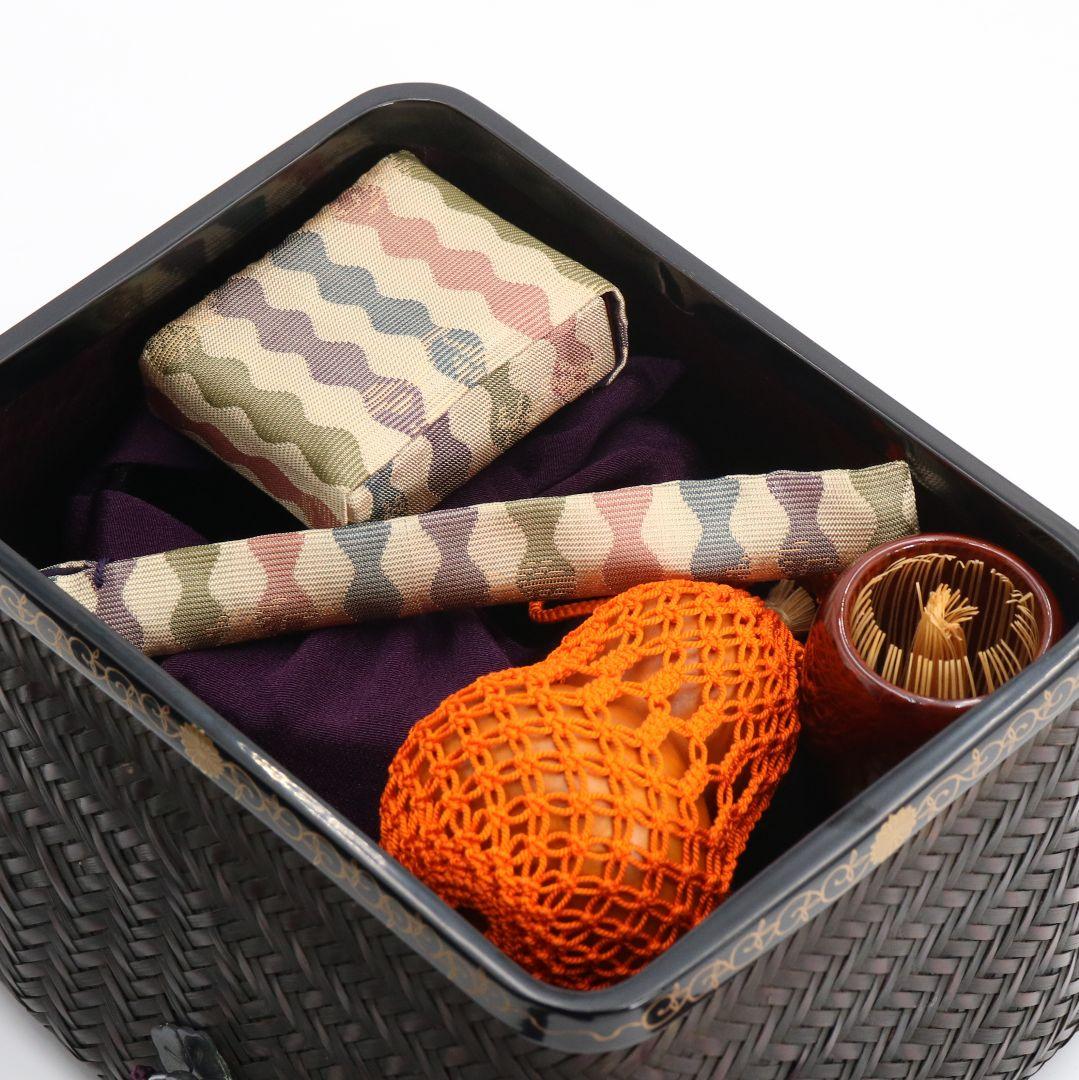 東竹園斎作 茶籠 網代編 野点 茶道具一式 共箱　DR613　R9y