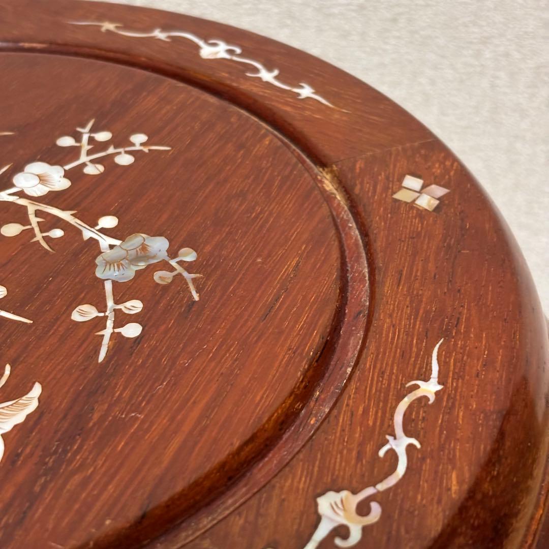 【美品】花梨 無垢 螺鈿細工 丸椅子 スツール 腰掛け 中国美術 工芸品