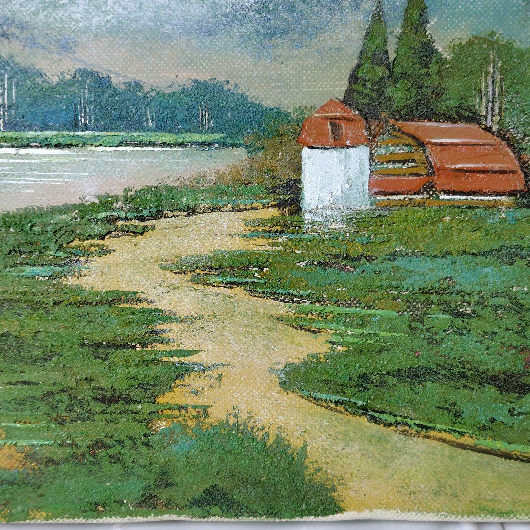 辻京子作『十勝川支流』油絵★木製額縁/フレーム付き！【ヴィンテージ】風景画　装飾