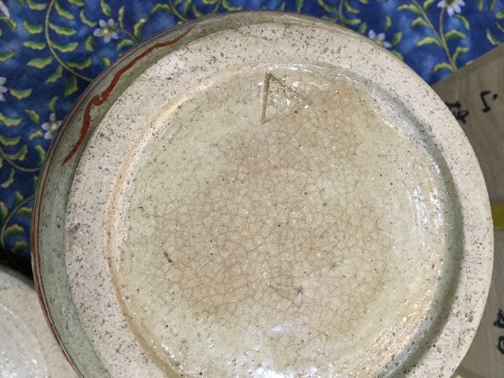 犬山焼　赤絵水指　即中斎花押　箱書