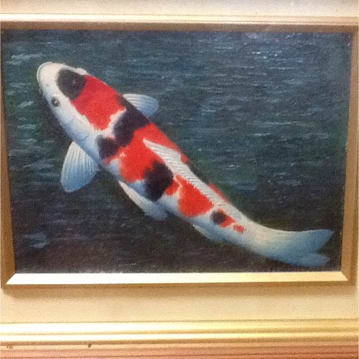 昭和レトロ 日本 絵画 油絵 錦鯉　锦鲤　Nishikigoi