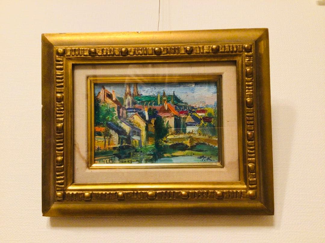 洋画家・小橋川嗣・1970s・五月のシャルトル風景 P0寸・精密油彩画・高級額装