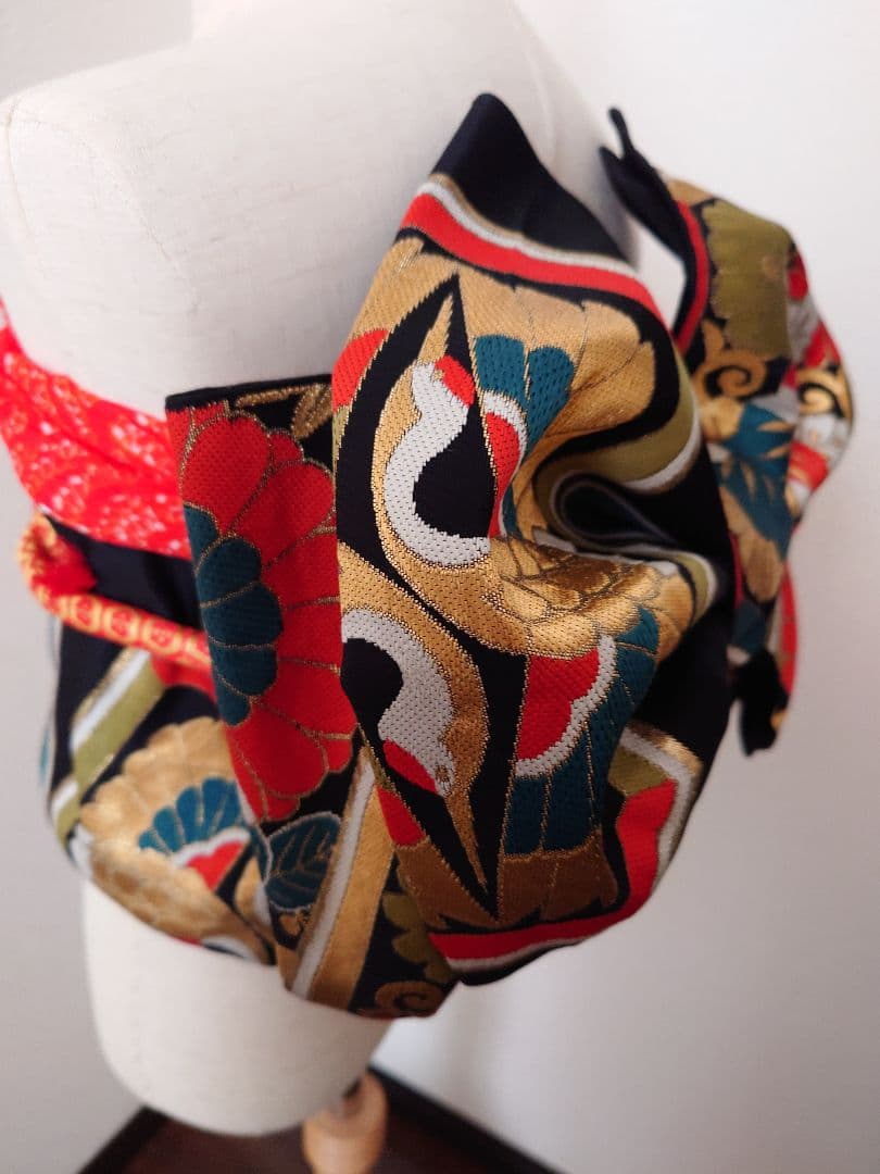 七五三　ハーフ成人式　ジュニア帯　大人用袋帯からの作り帯　子供　1点物　鶴柄