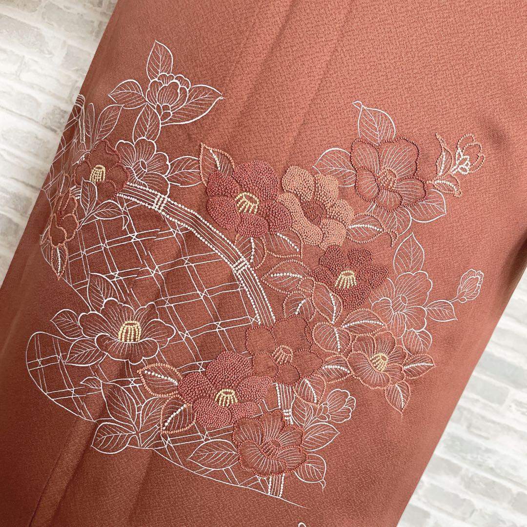 訪問着+長襦袢　フルセット　椿　相良刺繍　入学式　卒業式　着物　付け下げ　H10