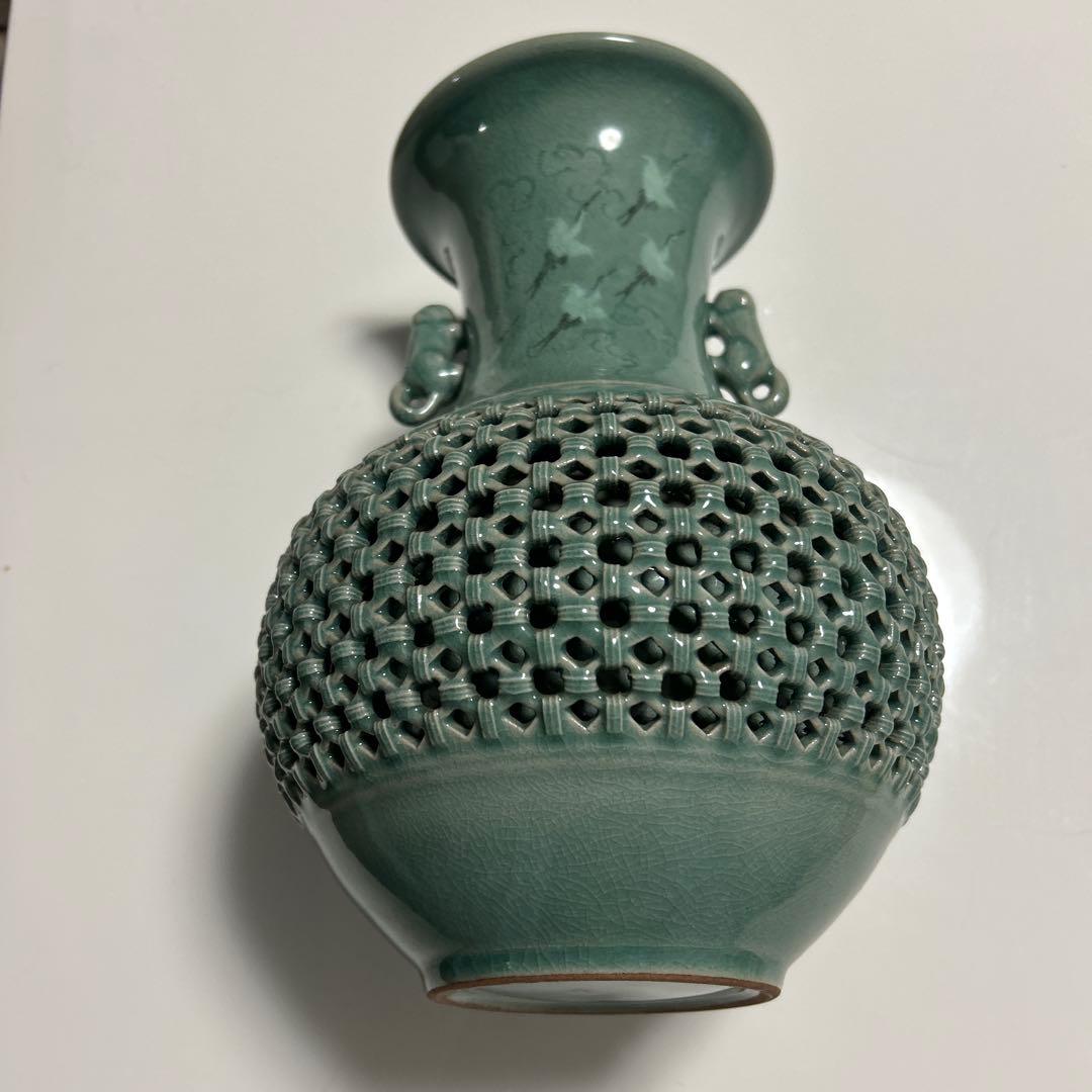 深源　中国アンティーク　網目模様花瓶