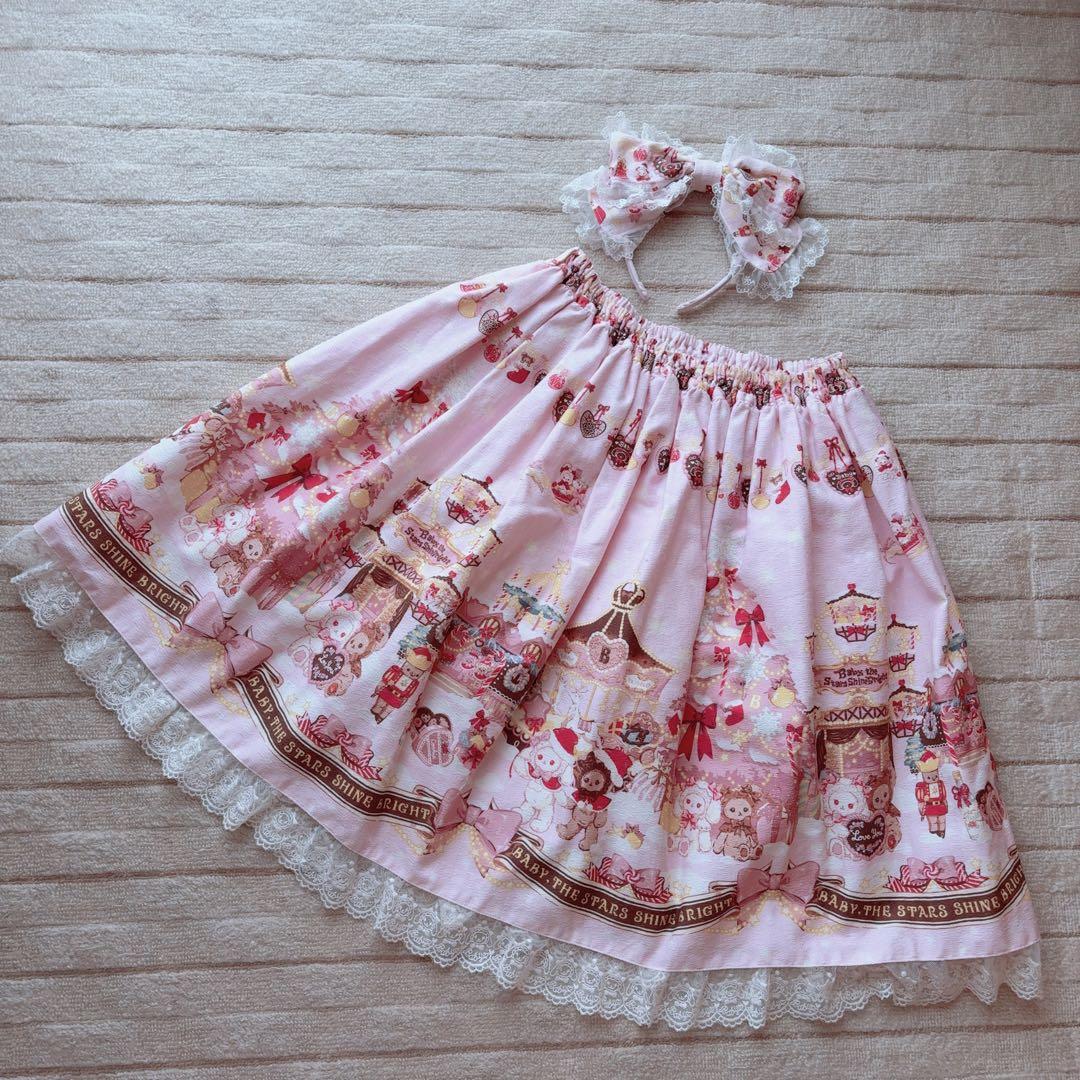 BABY くみゃちゃん柄 スカート・カチューシャ ピンク