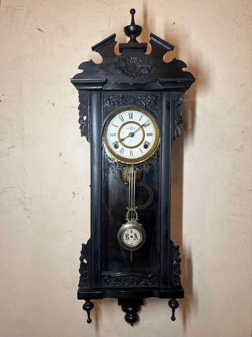 精工舎　黒塗　柱時計　古時計　振り子　レトロ　ゼンマイ　ボンボン　ユンハンス　掛