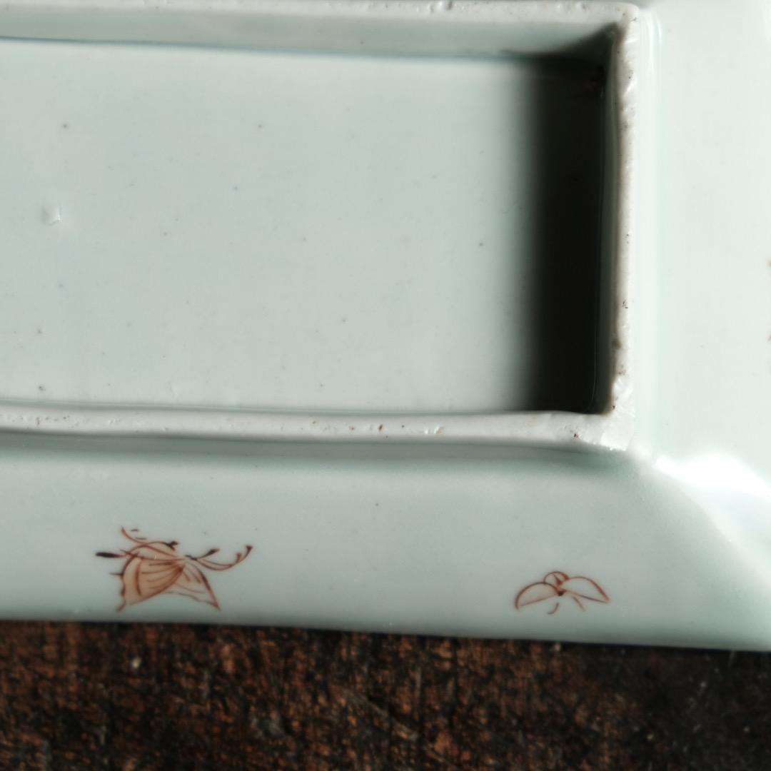 花と蝶々◆伊万里　花蝶文長方皿２客　刺身皿　芍薬　骨董・antiques 明治期