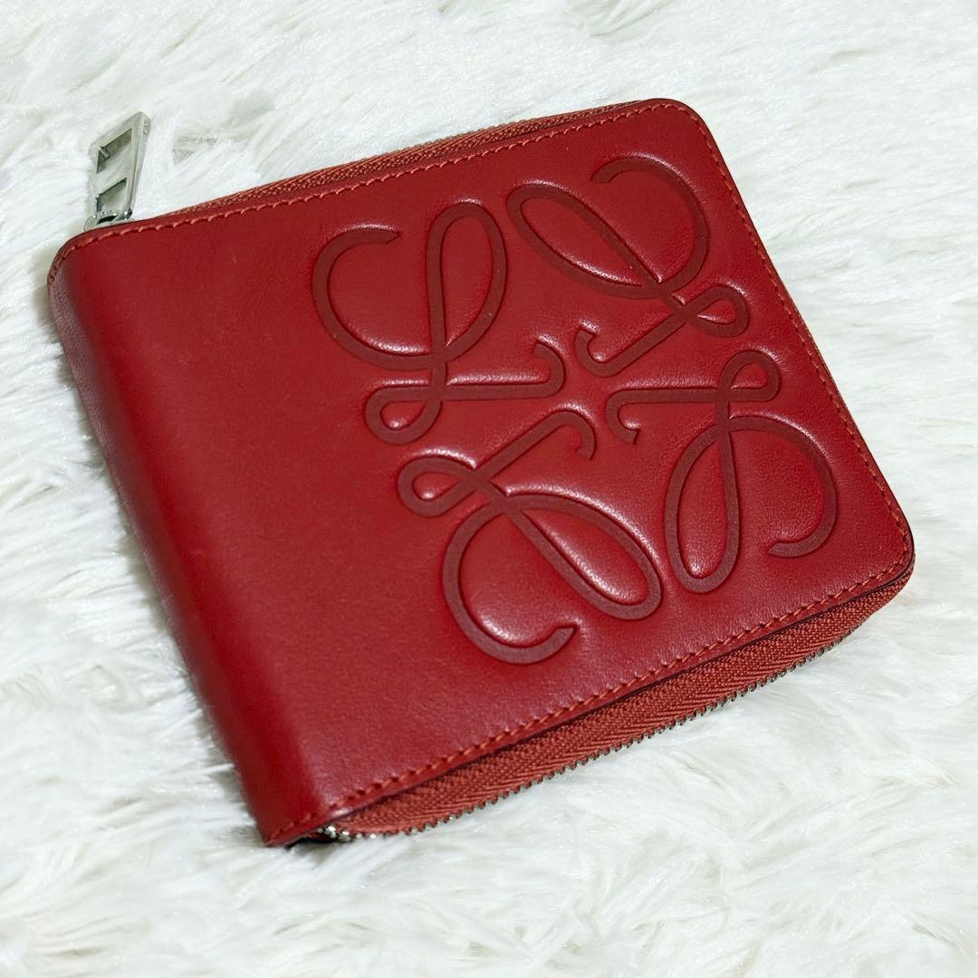 【美品】LOEWE アナグラム　デカロゴ　コンパクトウォレット　レッド
