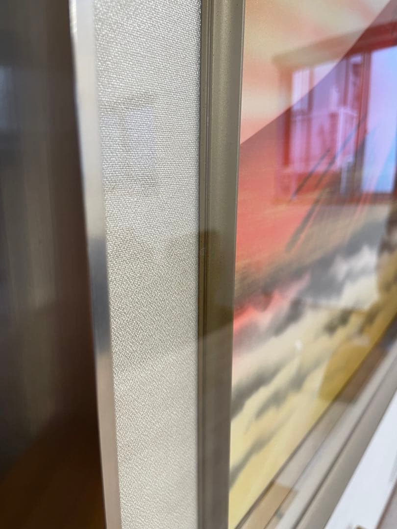 中島秀峰　秀峰 日本絵画 絵画　赤富士 富士山　スチール額装 風水インテリア