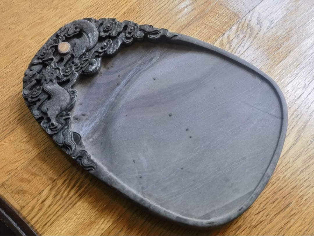 端州石硯 吉慶有餘 石眼　長23cm