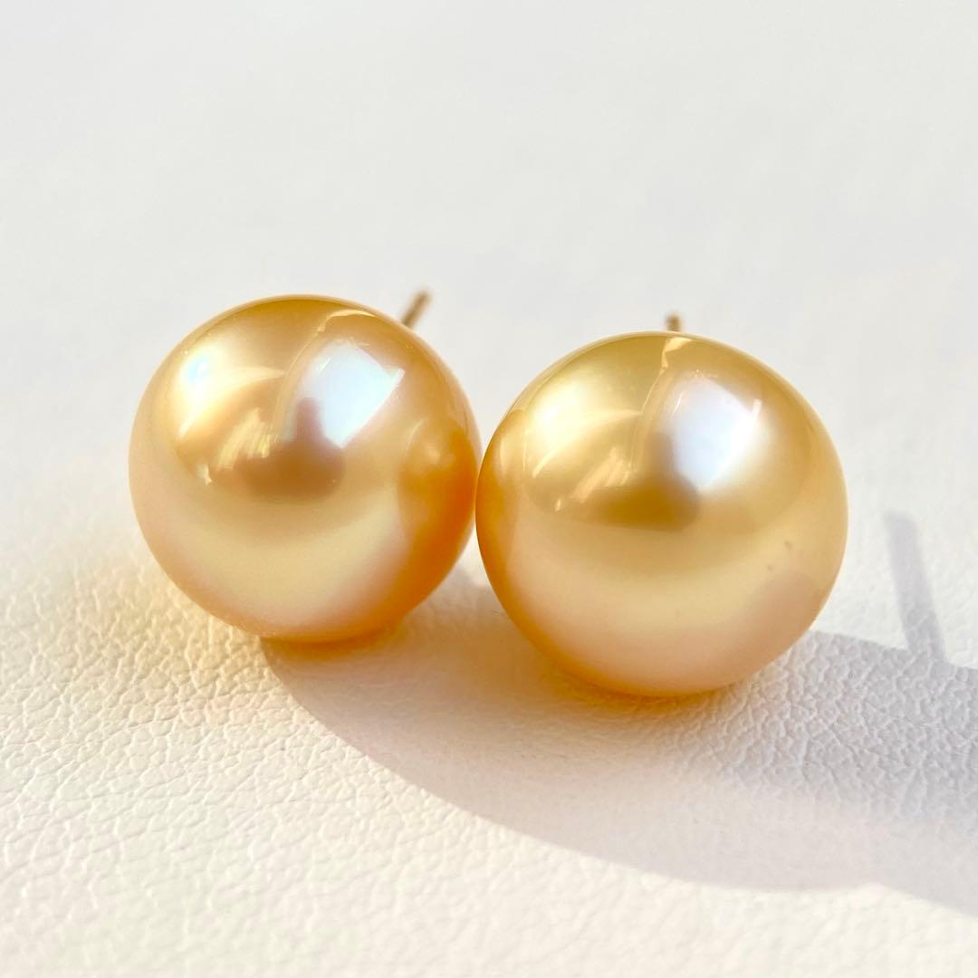 本真珠南洋白蝶真珠ゴールド11.6㍉k18直結ピアスBL927