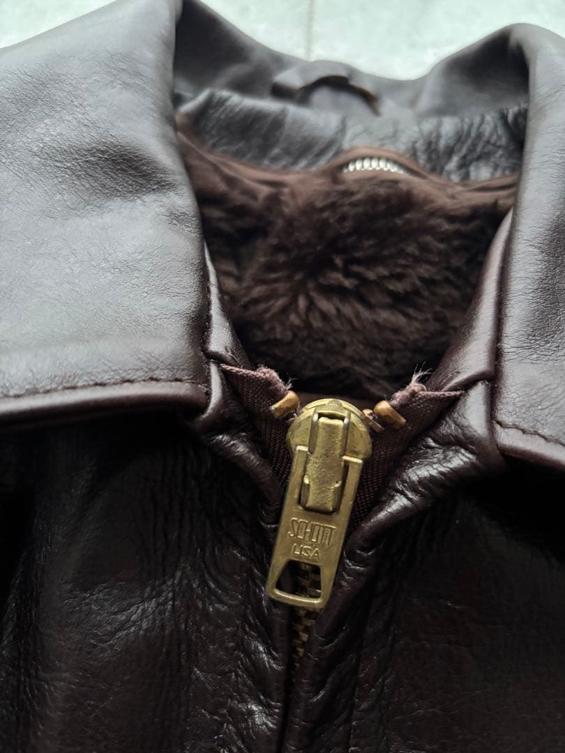 Schott 643EVS 襟付きシングルライダース ダークブラウン サイズ34